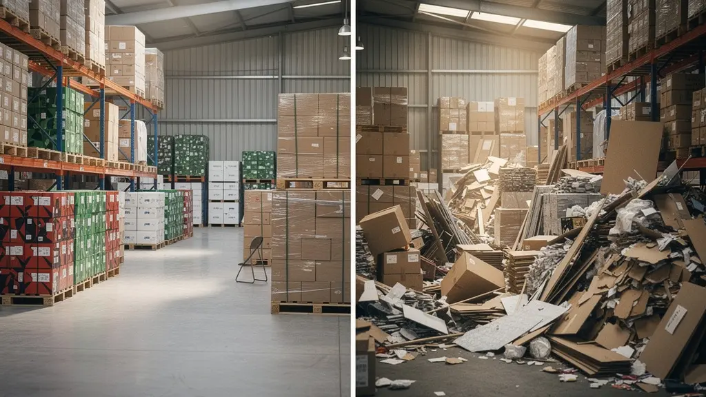 Organized construction material storage area with staged deliveries