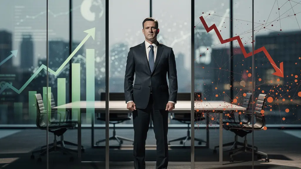 Executive analyzing data patterns with contrasting perspectives and biases