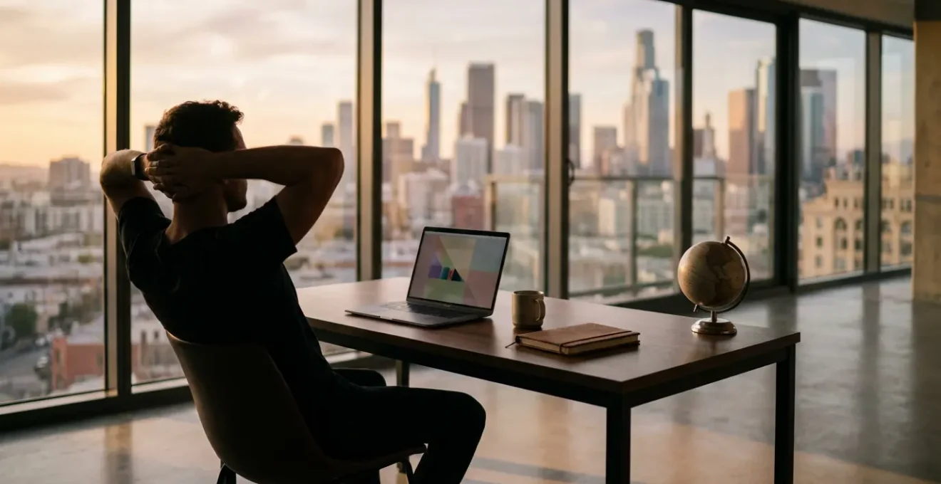 Investor analyzing global financial data on multiple screens showing portfolio diversification