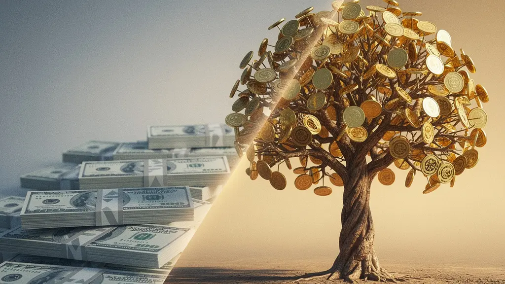 Visual representation of cash losing purchasing power while investment opportunities compound