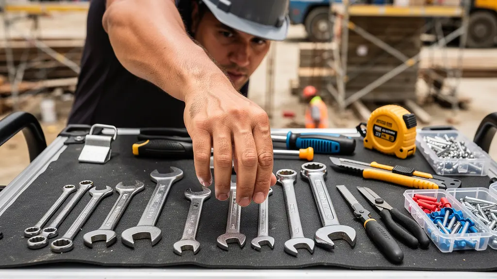 Aerial view of construction site with point-of-use material storage zones