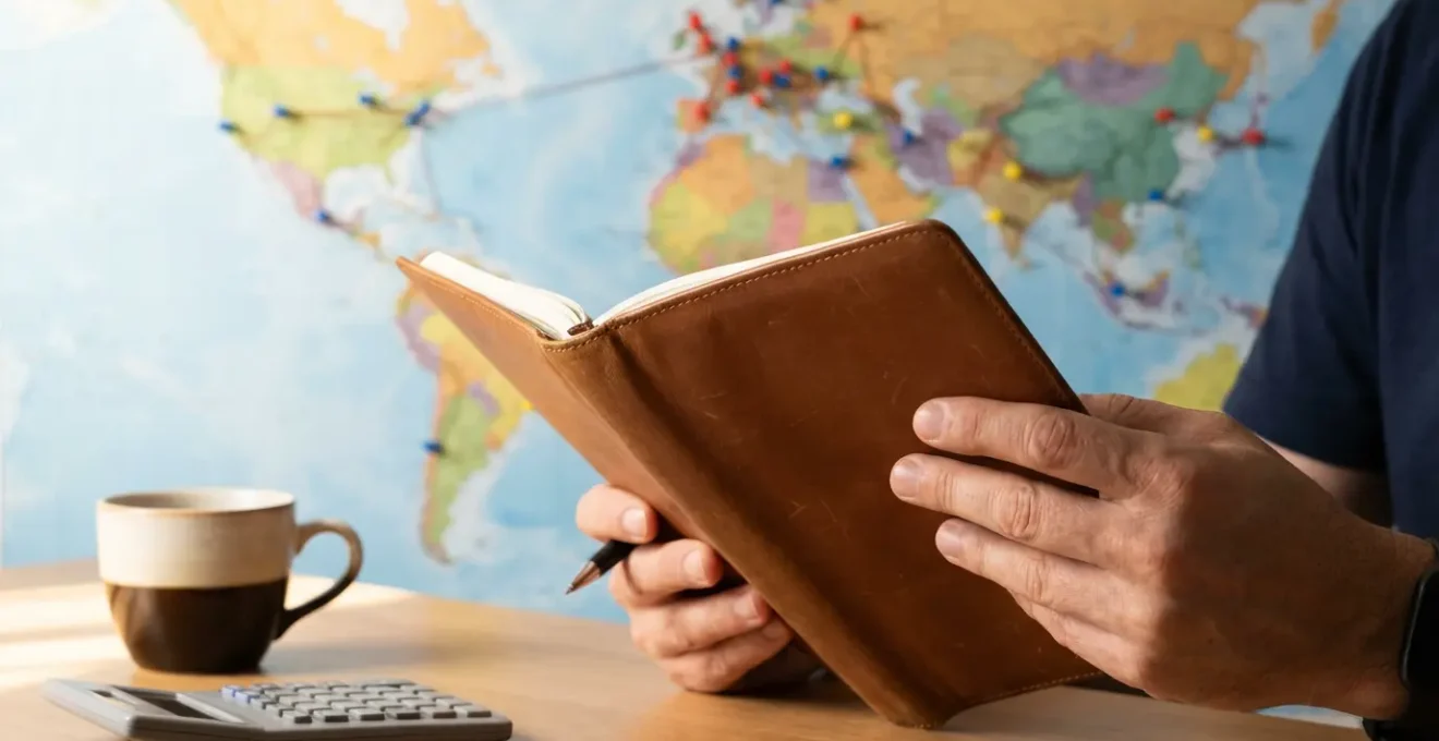 Strategic tax planning workspace with calendar and international time zones